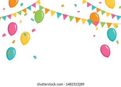 Balloons and party flags, confetti background illustration