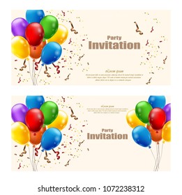 Balloons party invitation card Vector. celebrate events banner poster