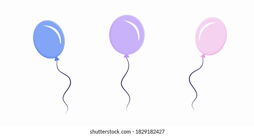 Balloons in pastel colors on a white background. Vector illustration in flat cartoon style. Balloons for decorating designs and postcards.