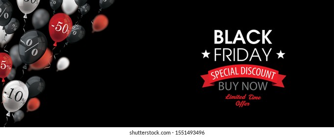 Balloons with percents with the text Black Friday on the black. Eps 10 vector file.