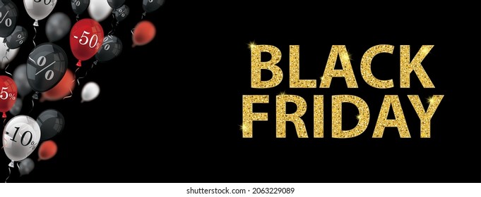 Balloons with percents with the text Black Friday on the black. Eps 10 vector file.