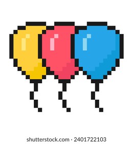 icono de píxel de globos, celebración, estilo de juego de arcade de 80, estilo de los años 90, icono de juego o aplicación móvil, ilustración vectorial