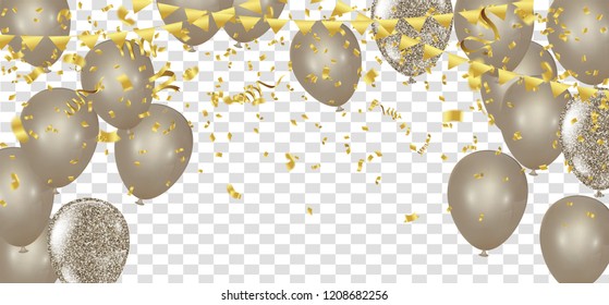 balloons poster for celebrate the national day  Happy card. and ribbons. Flat falling glitter. Abstract triangles and ribbons on label.