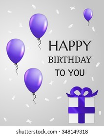 balloons and present with falling confetti and happy birthday