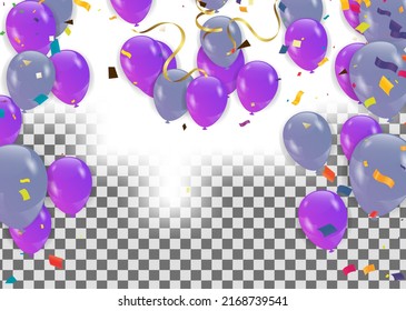 Balloons purple color Birthday and Anniversary Background. Vector illustration for invitation card, party brochure, banner. purple color. holidays 