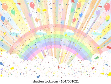 eine Menge Ballons am Regenbogen-Himmel
