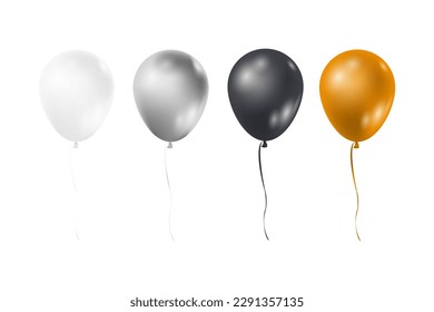 Balloons in realistic style. Balloons for birthday and party. Flying ballon with rope. Balloon in different colors isolated on white background. Icon for celebrate and carnival. Vector illustration.