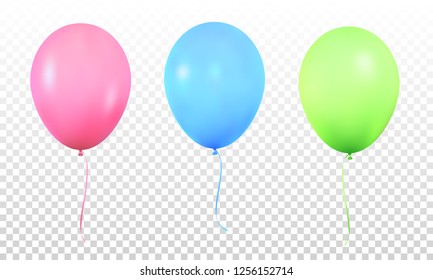 Balloons. Realistic vibrant colorful helium balloons with ribbons. Isolated ballon.