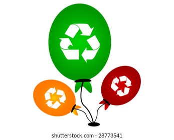 balloons with recycle symbols