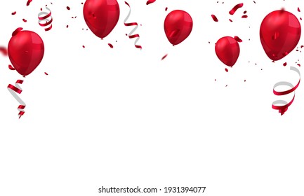 Balloons Red Celebration Frame Background. Red Confetti Glitters For Event And Holiday Poster. Singles Super Sale