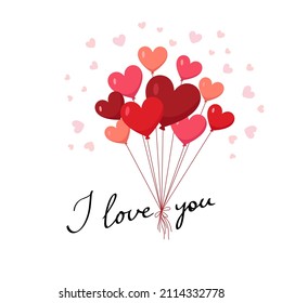 Balloons red hearts for Valentines Day. Vector template for Valentine’s Day greeting card, banner, poster, flyer, etc.