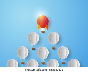 Balloons red launching over the hot air. competition concept background papercut modern design of Startup project concept. Business flat design vector.