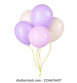 Balloons with ribbons. Isolated 3d object on a transparent background