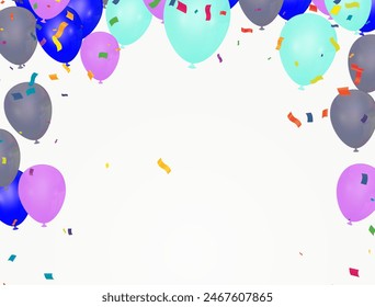  balloons with ribbons on transparent background. Vector illustration.