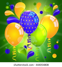 Balloons. Rio de Janeiro Carnival. Background in Brazil flag color concept. 