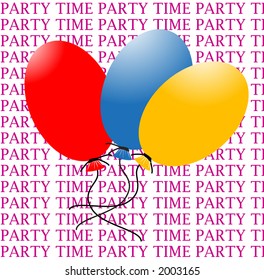 Balloons with room for your input and words "Party Time " behind