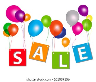 Balloons with sale letters . Concept of discount. Vector illustration.