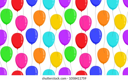 Balloons seamless pattern different colors on white background. Vector illustration.