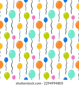 Balloons seamless pattern. Flying inflatable balls cartoon vector illustration. Bright modern design for children's, party.