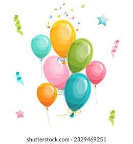 Balloons, serpentine, confetti. Elements for holiday design.