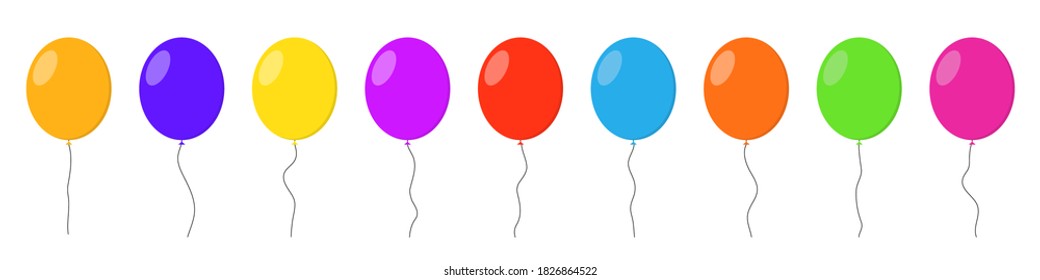 Balloons set. Balloon icons isolated. Colorful helium balloons in flat design. Vector illustration