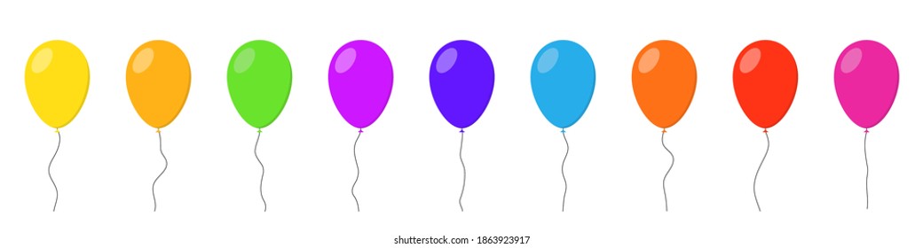 Balloons set. Balloon icons isolated. Colorful helium balloons in flat design. Vector illustration