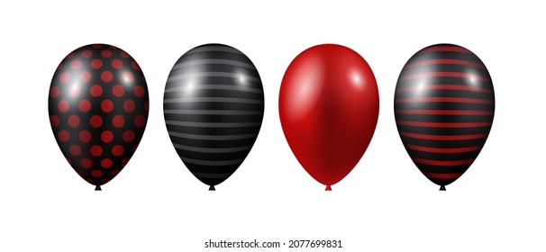 Balloons set. Black, red, striped and polka dot balloons. Balloons for designs for Black Friday. Vector realistic 3d illustration isolated on white background.