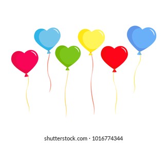 Balloons set, colorful balloons as hearts, isolated on white background, design element for holiday, wedding, Valentines day