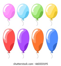 Balloons. Balloons set in colors. Isolated balloons on white background. Flat style vector illustration.