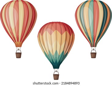 Balloons. A set of hot air balloons of different colors. Colored balloons flying across the sky. Vector illustration