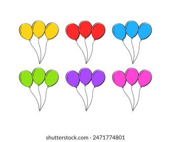 Balloons Set Icons. Tied Together Balls Icons. Flat style. Vector icons.