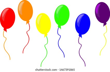 Balloons set in rainbow colors. Isolated balloons on white background. Flat style vector illustration. Six colorful baloons.