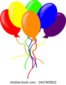 Balloons set in rainbow colors. Isolated balloons on white background. Flat style vector illustration. Six colorful baloons.
