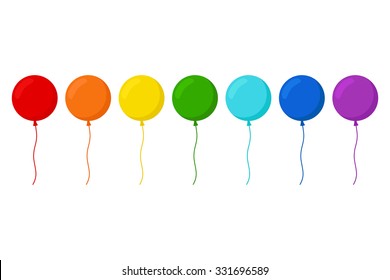 Balloons set in rainbow colors. Isolated balloons on white background. Flat style vector illustration. 