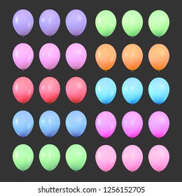 Balloons. Set of realistic colorful shiny helium balloons. Isolated ballons birthday decoration.