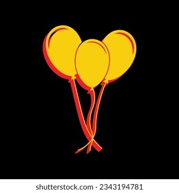 Balloons set sign. 3D Extruded Yellow Icon with Red Sides a Black background. Illustration.