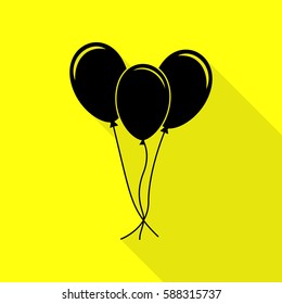 Balloons set sign. Black icon with flat style shadow path on yellow background.