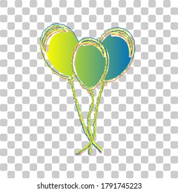 Balloons set sign. Blue to green gradient Icon with Four Roughen Contours on stylish transparent Background. Illustration.