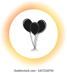 Balloons set sign. Dark icon with shadow on the glowing circle button. Illustration.
