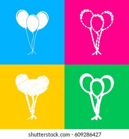 Balloons set sign. Four styles of icon on four color squares.