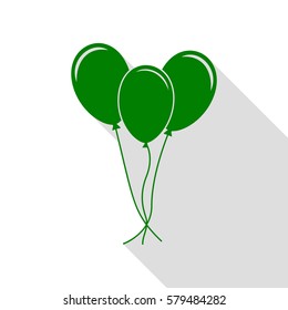 Balloons set sign. Green icon with flat style shadow path.