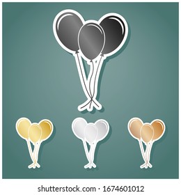 Balloons set sign. Set of metallic Icons with gray, gold, silver and bronze gradient with white contour and shadow at viridan background. Illustration.
