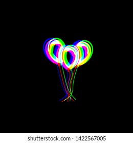 Balloons set sign. Red, green and blue unfocused contour icon at black background. Illustration.