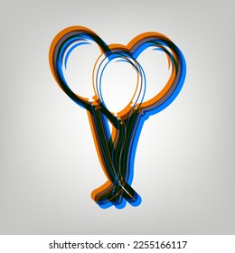 Balloons set sign. Stroked Icon in orange, azure and old lavender Colors at gray Background. Illustration.