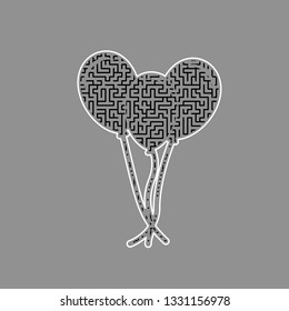 Balloons set sign. Vector. Black maze filled icon with white border at gray background.