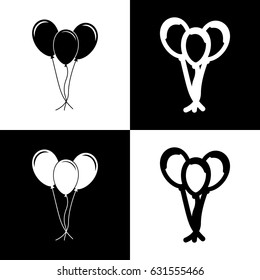 Balloons set sign. Vector. Black and white icons and line icon on chess board.