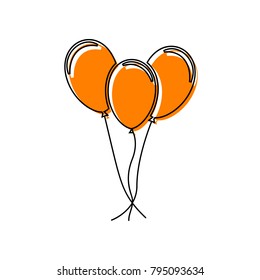 Balloons set sign. Vector. Black line icon with shifted flat orange filled icon on white background. Isolated.