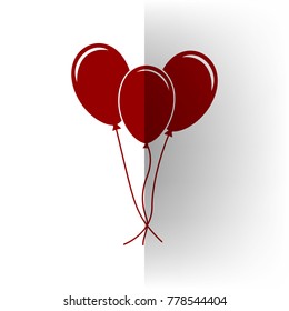 Balloons set sign. Vector. Bordo icon on white bending paper background.