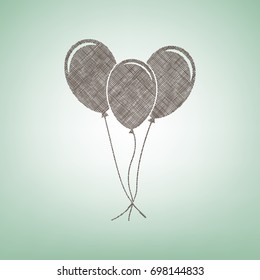 Balloons set sign. Vector. Brown flax icon on green background with light spot at the center.