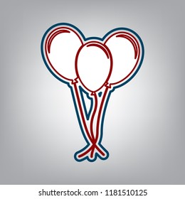 Balloons set sign. Vector. Dark red, transparent and midnight green stroke of white icon at grayish background.